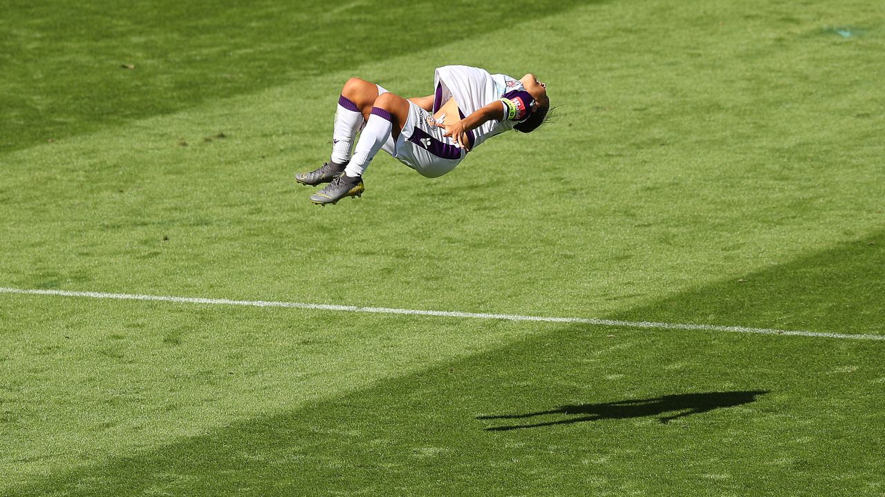 Kerr's now familiar backflip celebration has endeared her to Austalia's football fans.
