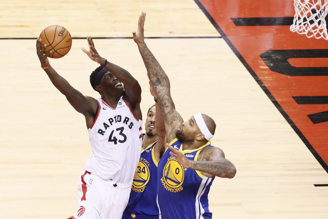 Siakam shoots during Game 1 on Thursday, May 30. Siakam scored a career-high 32 points as the Raptors won 118-109.