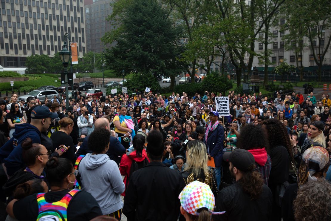 Mourners gather Monday in lower Manhattan to remember Layleen Cubilette-Polanco.