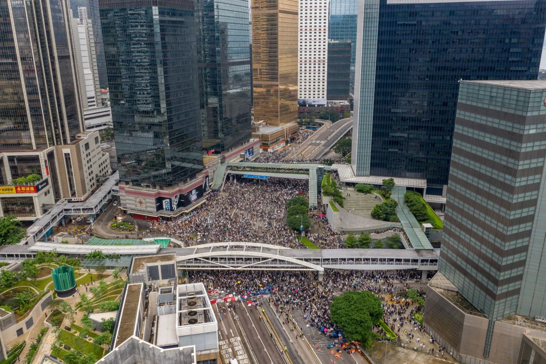 Protesters occupy the roads surrounding the Legislative Council complex in central Hong Kong.