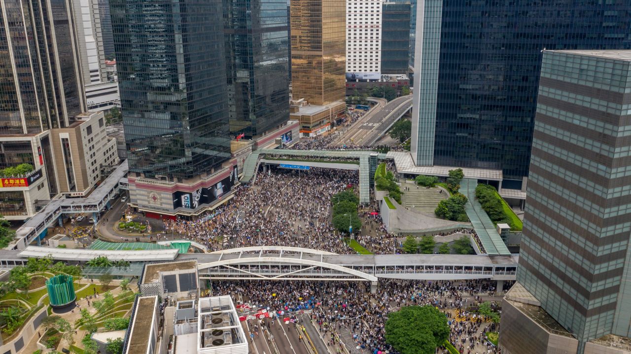 Protesters occupy a street during a rally against the extradition bill on June 12, 2019 in Hong Kong, China. Large crowds of protesters gathered in central Hong Kong as the city braced for another mass rally in a show of strength against the government over a divisive plan to allow extraditions to China. (Photo by Anthony Kwan/Getty Images)