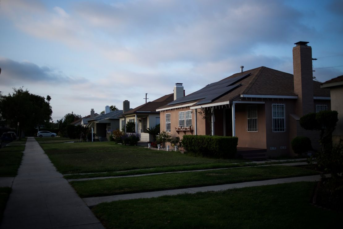 Houses line the street in the Crenshaw neighborhood of Los Angeles.