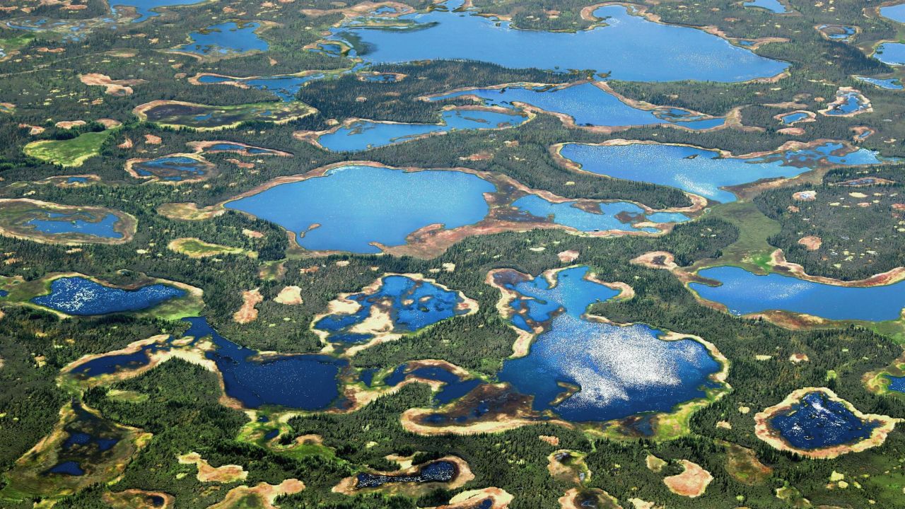 In this aerial image, thermokarst lakes are seen on June 21, 2017 in Alaska, United States.