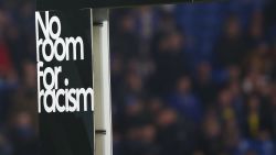 LONDON, ENGLAND - APRIL 08:  No Room For Racism campaign signage is seen prior to the Premier League match between Chelsea FC and West Ham United at Stamford Bridge on April 08, 2019 in London, United Kingdom. (Photo by Julian Finney/Getty Images)