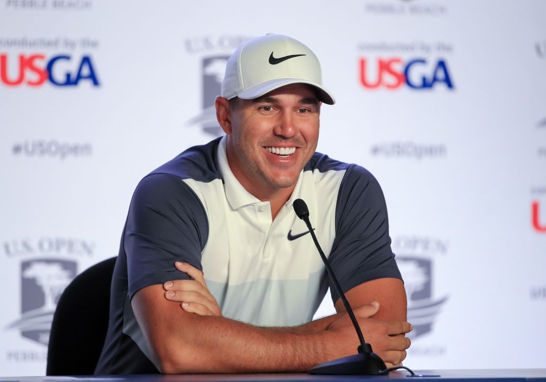 Brooks Koepka talks to reporters ahead of the 2019 US Open. 