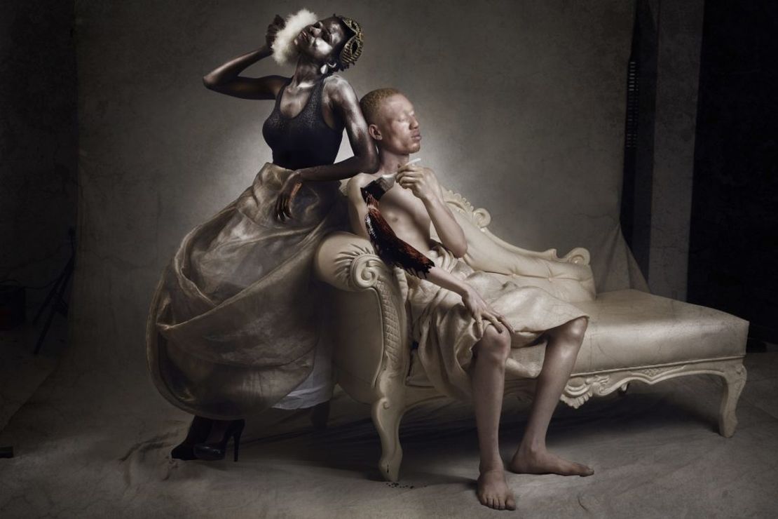 Taiwo Olateju (R) and model, Busayo Durojaiye tackle the topic of skin bleaching and how ironic it is when it comes to albinism. People with perfectly healthy skin are willing to forcefully reduce the level of melanin in their body, while persons with albinism would gladly increase their own.