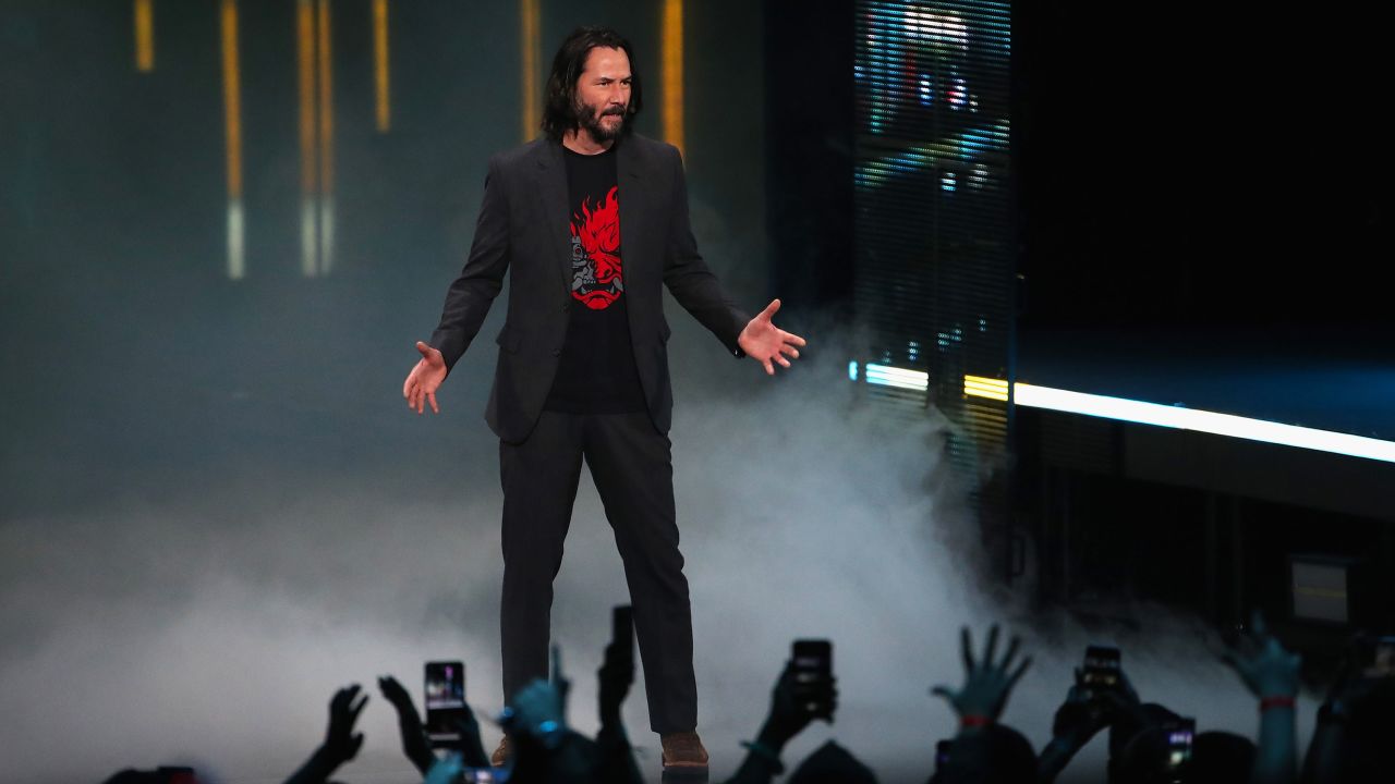 Keanu Reeves on stage at E3