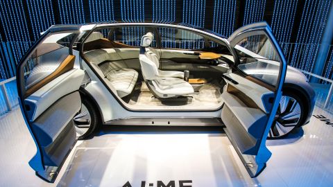 Audi's AI:ME concept car on display at CES Asia in Shanghai. The company announced a series of updates to its vehicle technology this week, including an extended partnership with Alibaba.