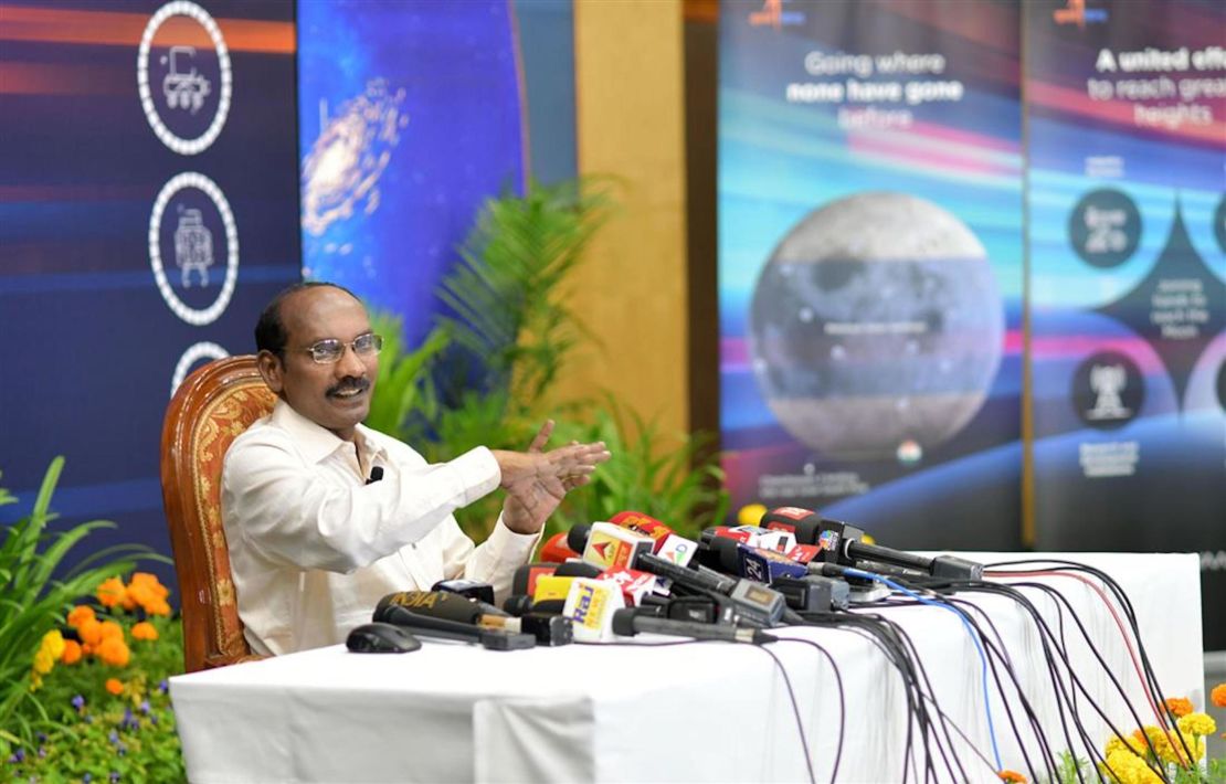 Indian space scientist and Chairman of the Indian Space Research Organization (ISRO), Kailasavadivoo Sivan, speaking at a news conference on Wednesday.