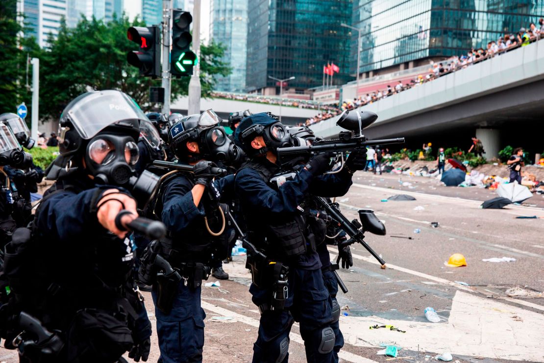 Police fire non-lethal projectiles during violent clashes against protesters in Hong Kong on June 12, 2019.