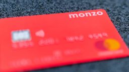 Stone, Staffordshire / United Kingdom - May 27, 2019: The picture of MONZO bank card. One of the first virtual bank on the UK market. The best holiday money card due to multi currency account. - Image
