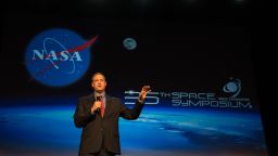 COLORADO SPRINGS, CO - APRIL 9:  In this handout provided by the National Aeronautics and Space Administration (NASA), Administrator Jim Bridenstine gives keynote remarks at the Space Symposium at Broadmoor Hall April 9, 2019 in Colorado Springs, Colorado. Representatives from the space industry, military, and news media were in attendance.  (Photo by Aubrey Gemignani/NASA via Getty Images)