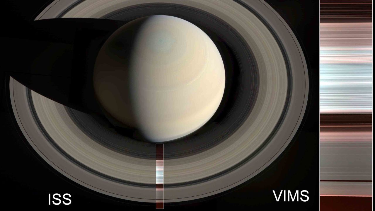 This new map of Saturn shows the color differences between the planet's A, B and C rings.