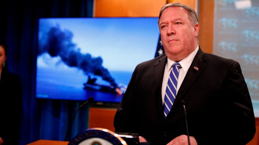 Secretary of State Mike Pompeo speaks during a media availability at the State Department, Thursday, June 13, 2019, in Washington.