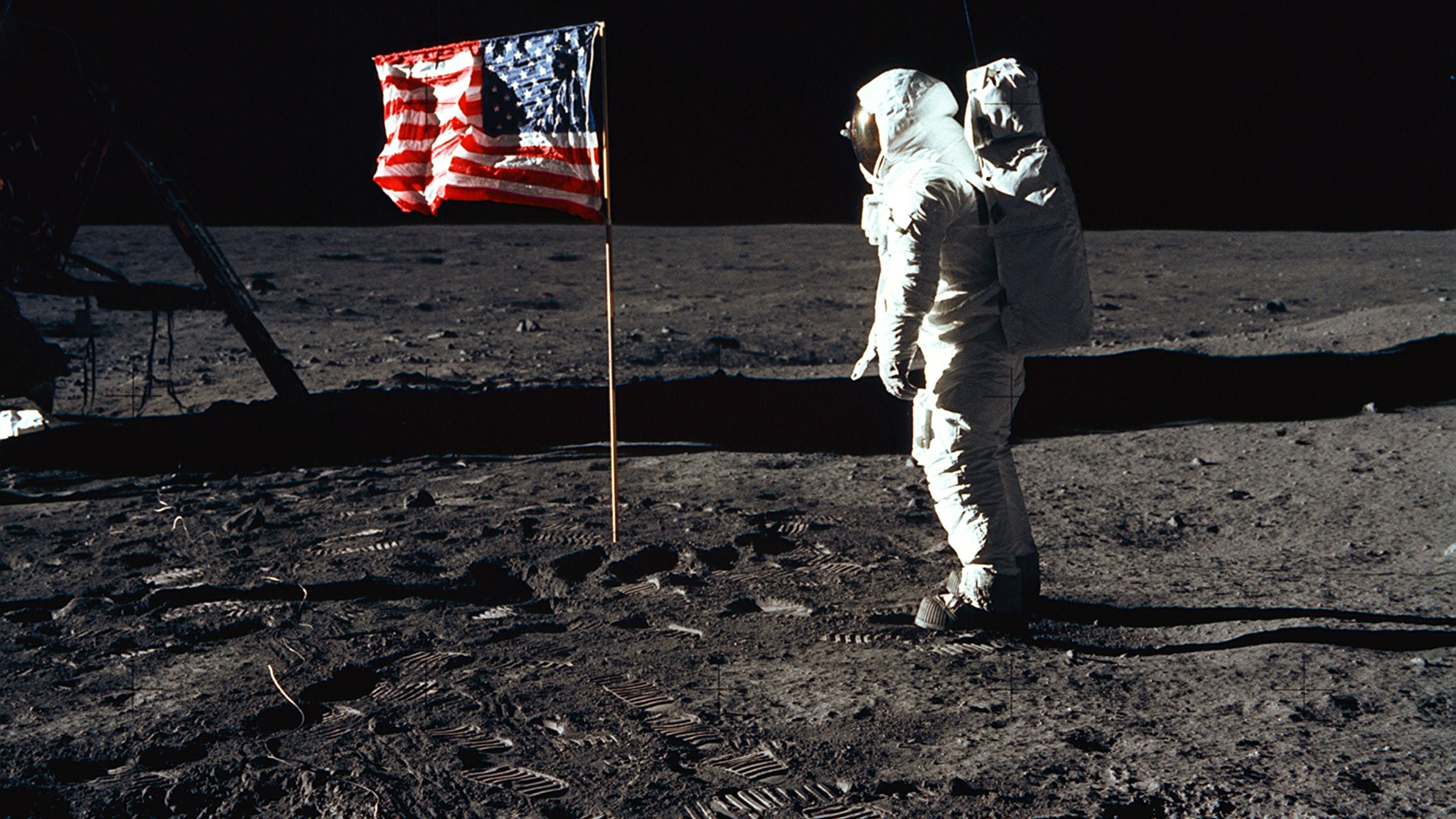 Apollo 11 astronaut Edwin "Buzz" Aldrin salutes the American flag on the surface of the moon on July 20, 1969. Aldrin was the second man to ever step foot on the lunar surface. The first was Neil Armstrong, Apollo 11's mission commander.