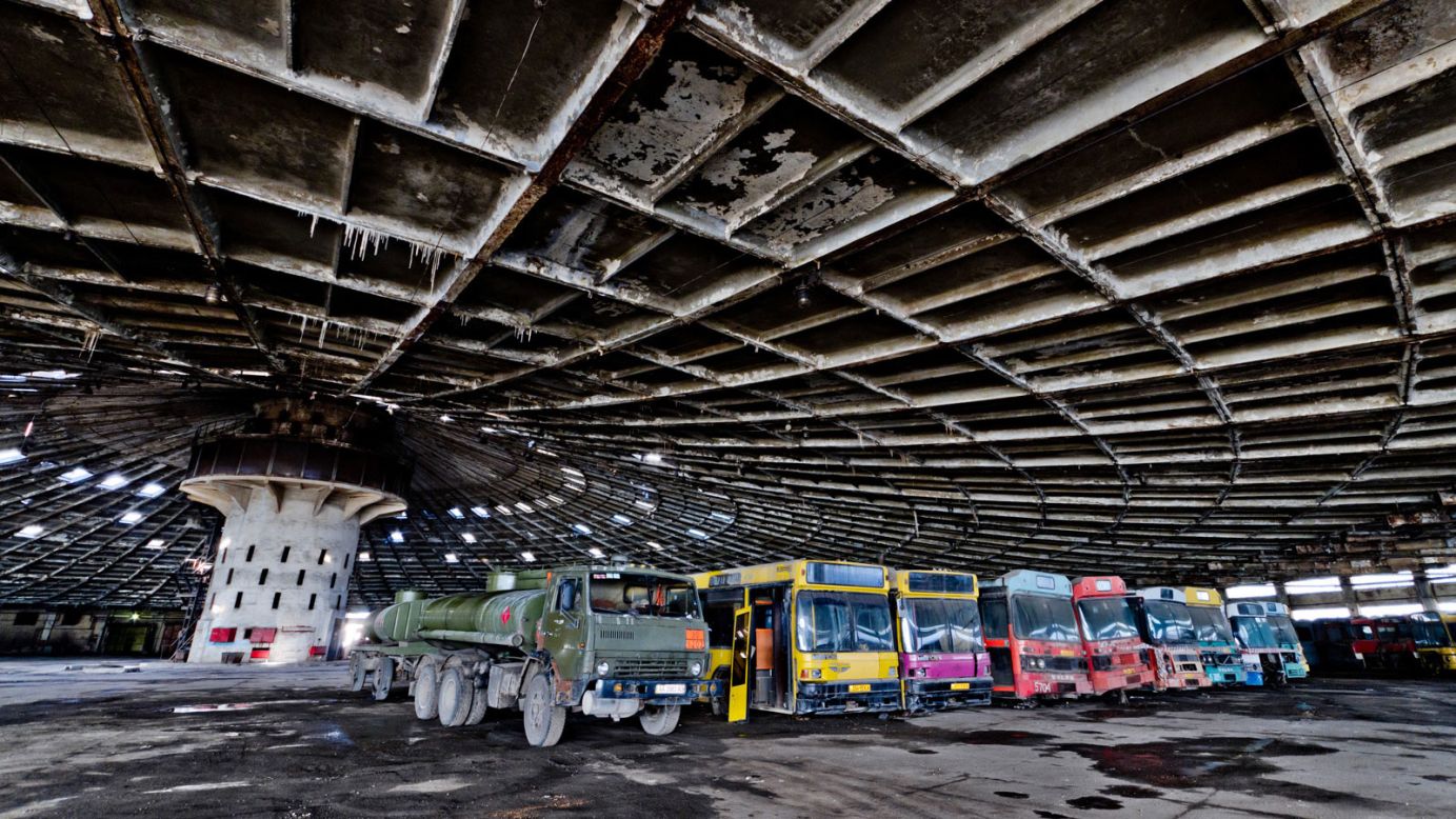 <strong>Rotting away: </strong>Hordes of LAZ, Volvo and Ikarus vehicles, many in a half-ruined, decayed state, still occupy the garage. 