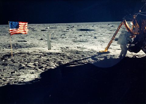 Armstrong works outside the Eagle module shortly after becoming the first man to step foot on the lunar surface. There aren't that many photos of Armstrong on the moon. That's because he was the one taking most of the photos.