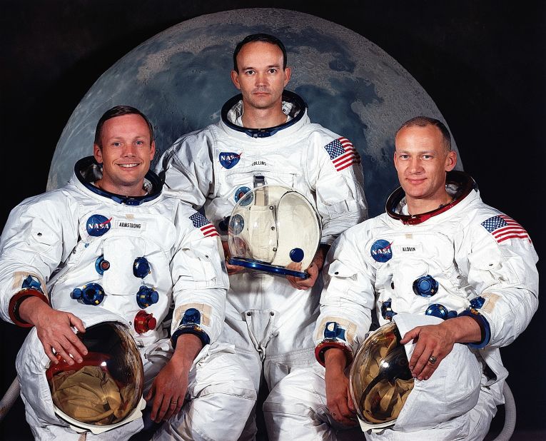 Apollo 11's crew is pictured in May 1969, the month before the launch. From left are Armstrong, Michael Collins and Aldrin. Collins piloted the command module that orbited the moon while Armstrong and Aldrin spent time on the surface.