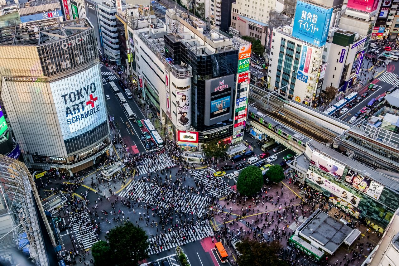 <strong>Tokyo's Shibuya Crossing:</strong> At peak times, thousands of pedestrians scramble across what's believed to be the world's busiest crosswalk. 