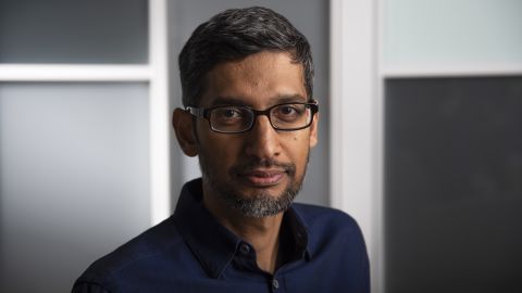 Pichai poses for a portrait at the Google data center in Pryor, Oklahoma.