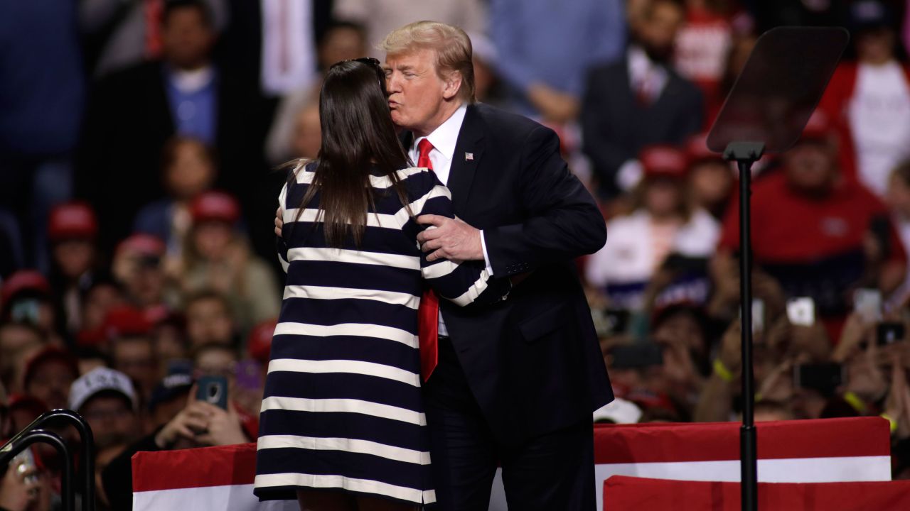 President Trump greets Sanders as he speaks to supporters at a Make America Great Again rally on Saturday, April 27, in Green Bay, Wisconsin. 