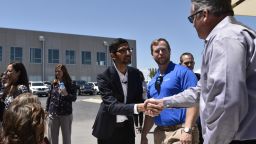 Google CEO Sundar Pichai greets attendees during an event at the Mayes County Google Data Center in Pryor, Oklahoma, June 13, 2019. Nick Oxford for CNN