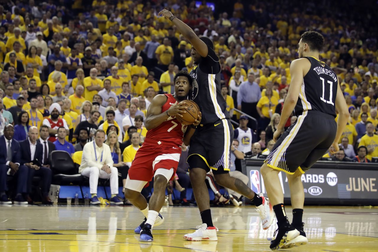 Lowry drives to the basket during the first half of Game 6. He had 21 points and six assists by halftime.
