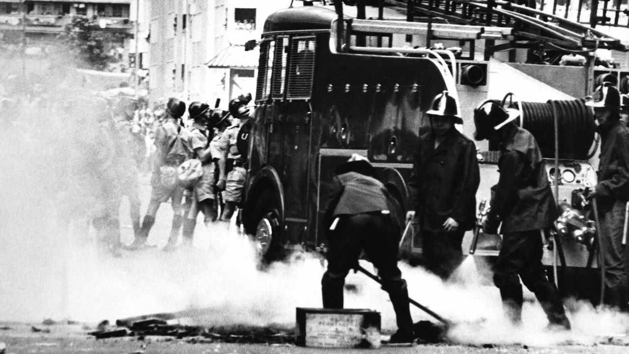 Rioters in an industrial area light hundreds of street fires in an effort to slow up movement of riot patrol units in May 1967.