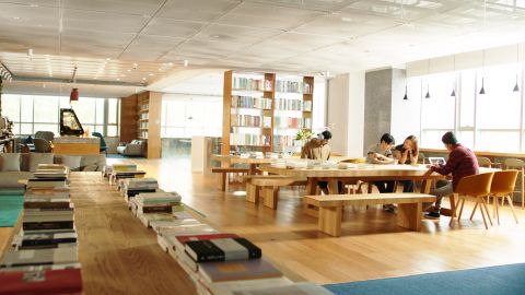 A library area at NIO House, which also houses the carmaker's showroom.