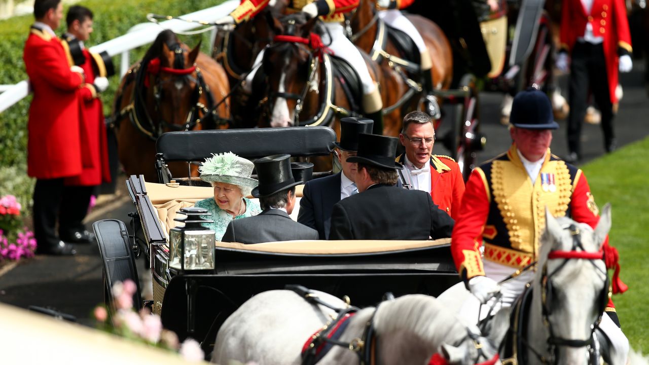 Queen Elizabeth II arrives with the Royal Procession during Royal Ascot last year. 