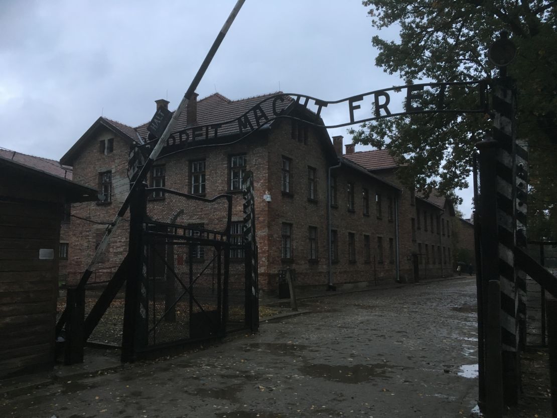 The entrance to the gate in the first Auschwitz camp reads Arbeit macht frei, "work sets you free."