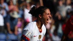 United States' forward Carli Lloyd celebrates after scoring a goal during the France 2019 Women's World Cup Group F football match between USA and Chile, on June 16, 2019, at the Parc des Princes stadium in Paris. (Photo by FRANCK FIFE / AFP)        (Photo credit should read FRANCK FIFE/AFP/Getty Images)