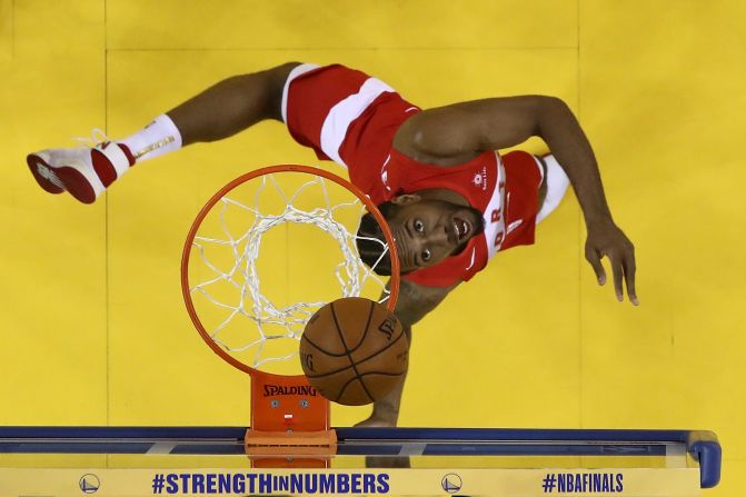 Toronto's Kawhi Leonard attempts a shot during Game 6 of the NBA Finals on Thursday, June 13. Leonard was named Finals MVP for the second time in his career. He also won with San Antonio in 2014.