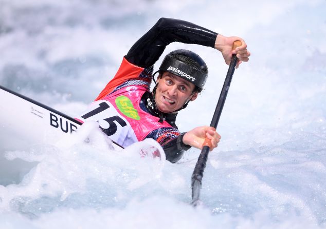 British canoeist Adam Burgess competes in a World Cup event in Lee Valley, England, on Saturday, June 15.
