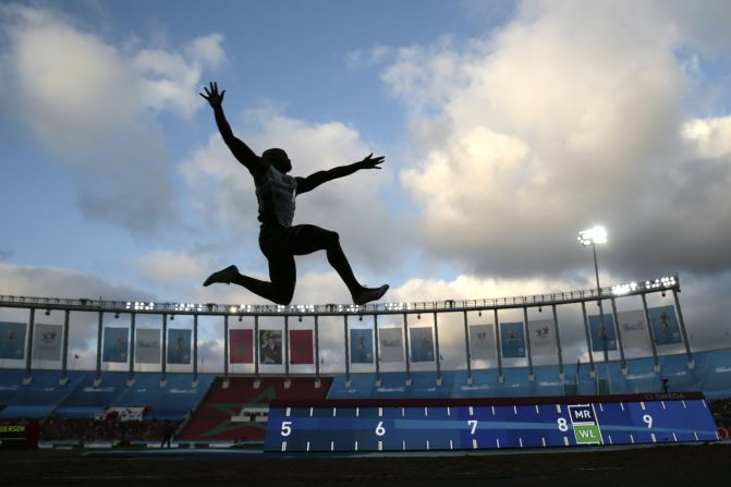 Jeff Henderson competes in the long jump during a Diamond League meet in Rabat, Morocco, on Sunday, June 16.
