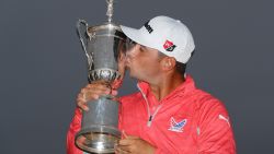 PEBBLE BEACH, CALIFORNIA - JUNE 16: Gary Woodland of the United States poses with the trophy after winning the 2019 U.S. Open at Pebble Beach Golf Links on June 16, 2019 in Pebble Beach, California. (Photo by Warren Little/Getty Images)