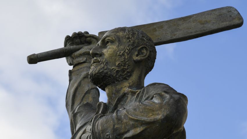 This photo shows a statue of Sir Vivian Richards during the ICC Women's World T20 final match between Australia and England at Sir Vivian Richards Cricket Ground, North Sound, Antigua and Barbuda, on November 24, 2018. (Photo by Randy Brooks / AFP)        (Photo credit should read RANDY BROOKS/AFP/Getty Images)