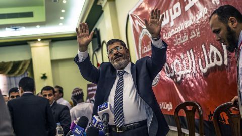 Morsy addresses suporters at a press conference on June 13, 2012.
