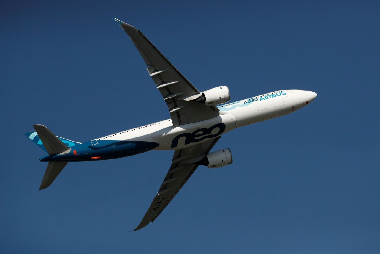 <strong>A330: </strong>An Airbus A330neo flies during the inauguration of the 53rd International Paris Air Show at Le Bourget Airport in June 2019. 