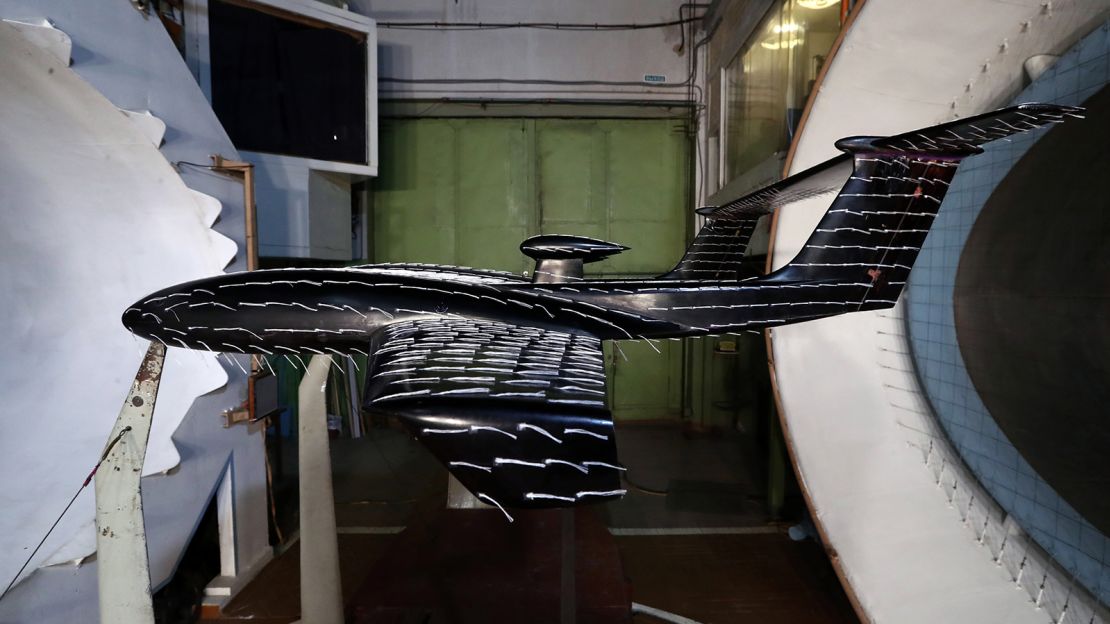 An intercontinental ground-effect vehicle (GEV) during tests at the Moscow Complex of the Zhukovsky Central Aerohydrodynamic Institute (TsAGI) in November 2018. 