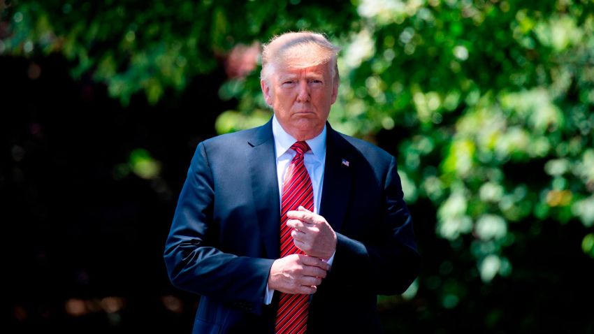 US President Donald Trump walks out of the Oval Office to speak with reporters at the White House in Washington, DC, on June 11, 2019. (JIM WATSON/AFP/Getty Images)