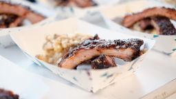 Ribs from Mighty Quinn's Barbeque on display at the Food Network & Cooking Channel New York City Wine & Food Festival.