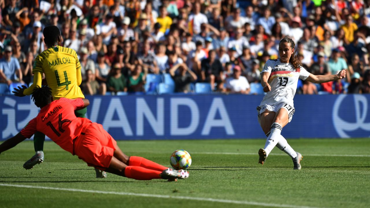 Daebritz scores a goal her second goal of the tournament against South Africa.