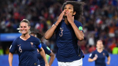 Renard celebrates after scoring against Nigeria in the group stages.