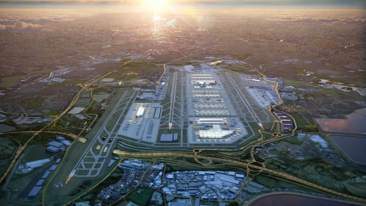 An architect's impression of Heathrow Airport's planned expansion, which is scheduled to be completed by 2050. 