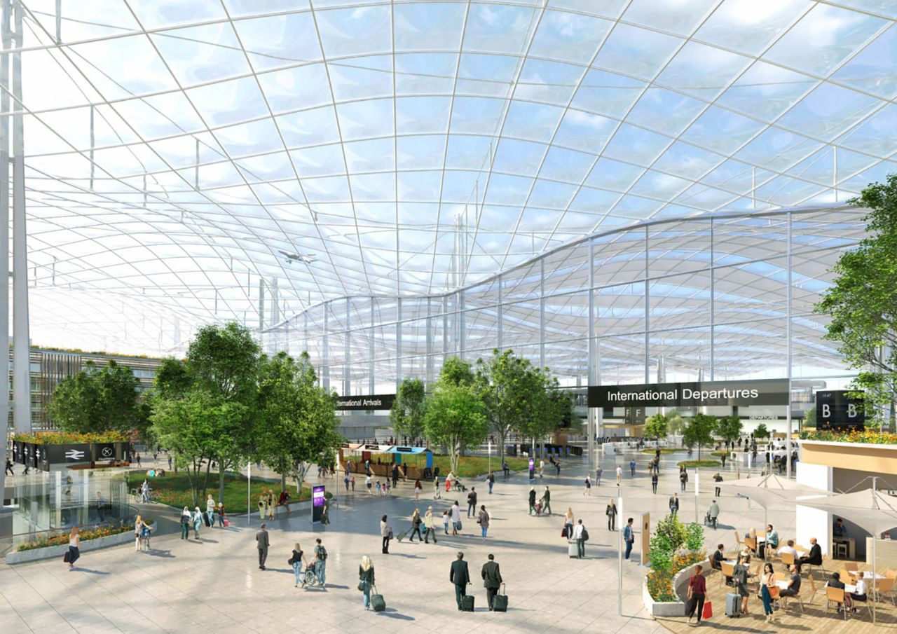 Architect's impression showing a "third space" concept for new terminal infrastructure at Heathrow.