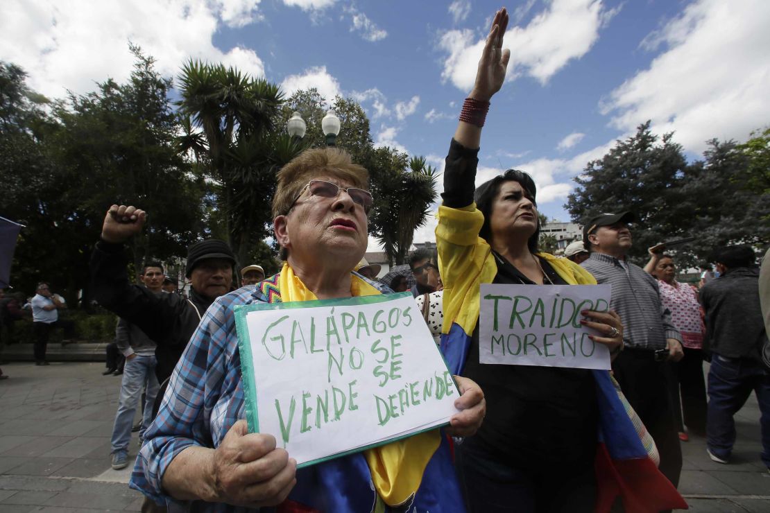 Protesters fear the US military could cause damage to the ecosystem of the Galapagos Islands.