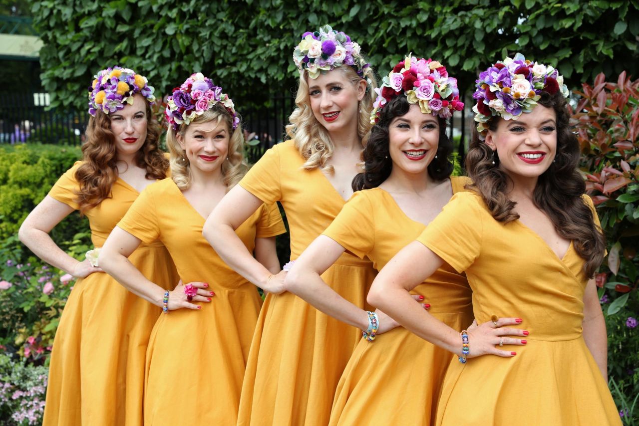 Members of the band 'The Tootsie Rollers' pose ahead of day on at Royal AScot.