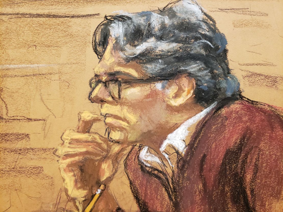 A courtroom sketch of Keith Raniere during his trial. 