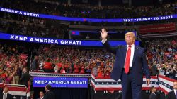 US President Donald Trump arrives to speak during a rally at the Amway Center in Orlando, Florida to officially launch his 2020 campaign on June 18, 2019. - Trump kicks off his reelection campaign at what promised to be a rollicking evening rally in Orlando. (Photo by MANDEL NGAN / AFP)        (Photo credit should read MANDEL NGAN/AFP/Getty Images)